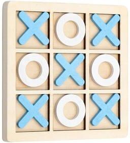 Uplifted Finds Solid Wooden Tic Tac Toe Board And Strategic Interaction Interface blue