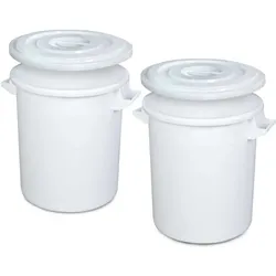 2x Kunststofftonne 100 Liter mit Deckel, lebensmittelecht, Polyethylen-Kunststoff (PE-HD), weiß