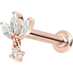 14 Karat Gold Labret mit Innengewinde MOISSANIT-BLUME + MOISSANIT
