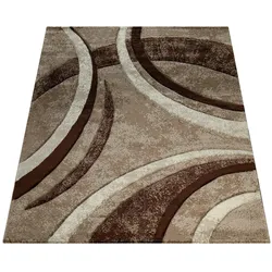 KURZFLORTEPPICH, abstrakt, Florhöhe 12 mm, Braun, 80 x 150 cm