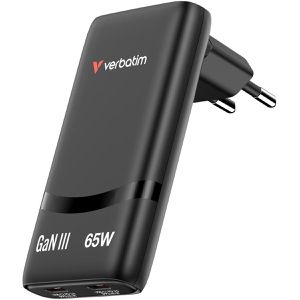 Verbatim USB-Ladegerät Fold n Go 32354, GaN, 65 Watt, 2x USB-C, 2 Ports, Schnellladegerät