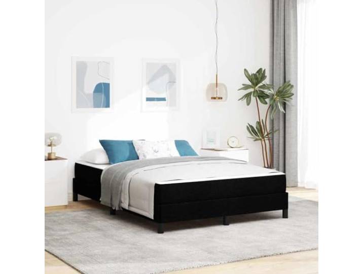 Atmungsaktiver Stoff Holzwerkstoffrahmen Minimalistisches Design Boxspringbett mit Matratze Taschenfederkern Schwarz 140x190 cm Stoff Bett mit Lattenrost für Schlafzimmer Gästebett