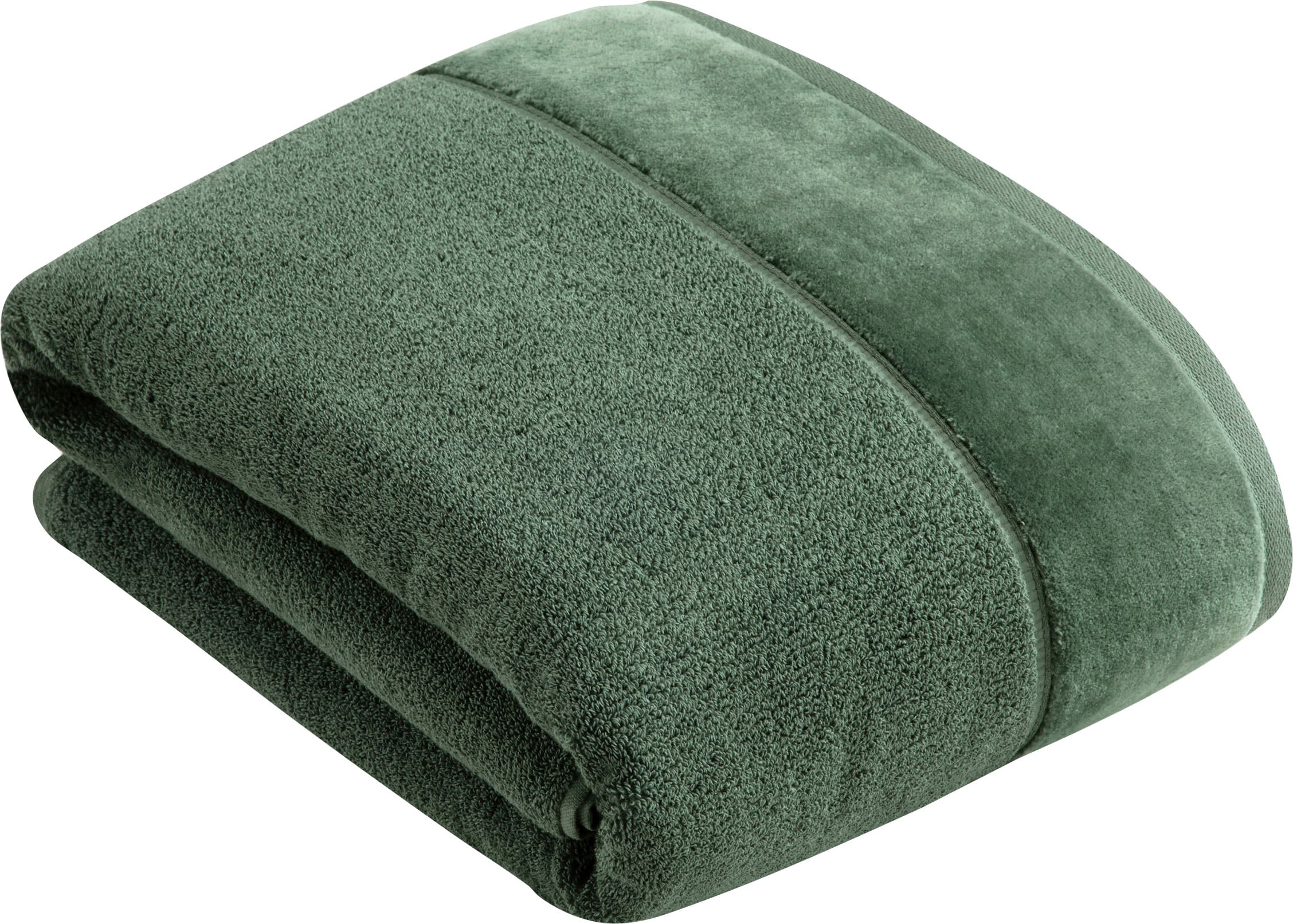 Badetuch VOSSEN "Pure", grün (grün tea), B:100cm L:150cm, Frottier, Obermaterial: 100% Baumwolle, Handtücher, Badetuch, Baumwolle & VEGAN, mit eleganter Veloursbordüre grün tea B/L: 100cmx150cm, 1 Stk., Frottier