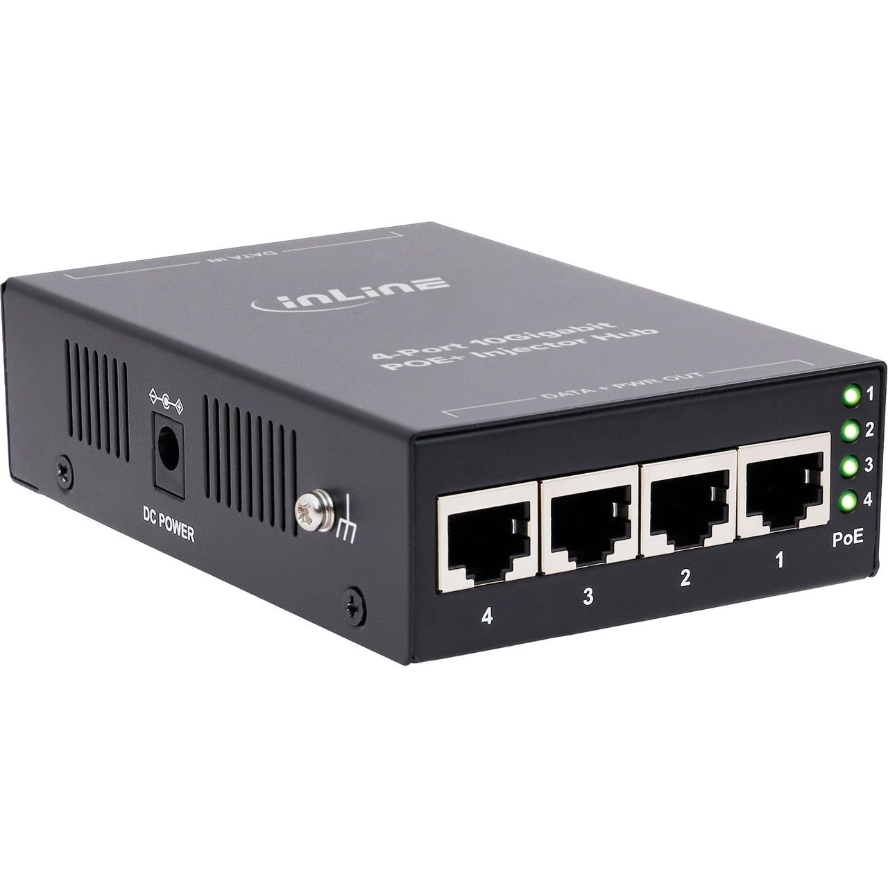 InLine PoE+ 10Gigabit Injektor Hub 4 Port (4x PoE+), 10Gb/s, Metall, lüfterlos