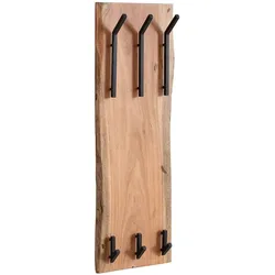 KADIMA DESIGN Design Wandgarderobe Akazie Massivholz / Metall 35,5 x 100 x 11 cm, Hakenleiste 2-Reihig Flurgarderobe Wand, Garderobe