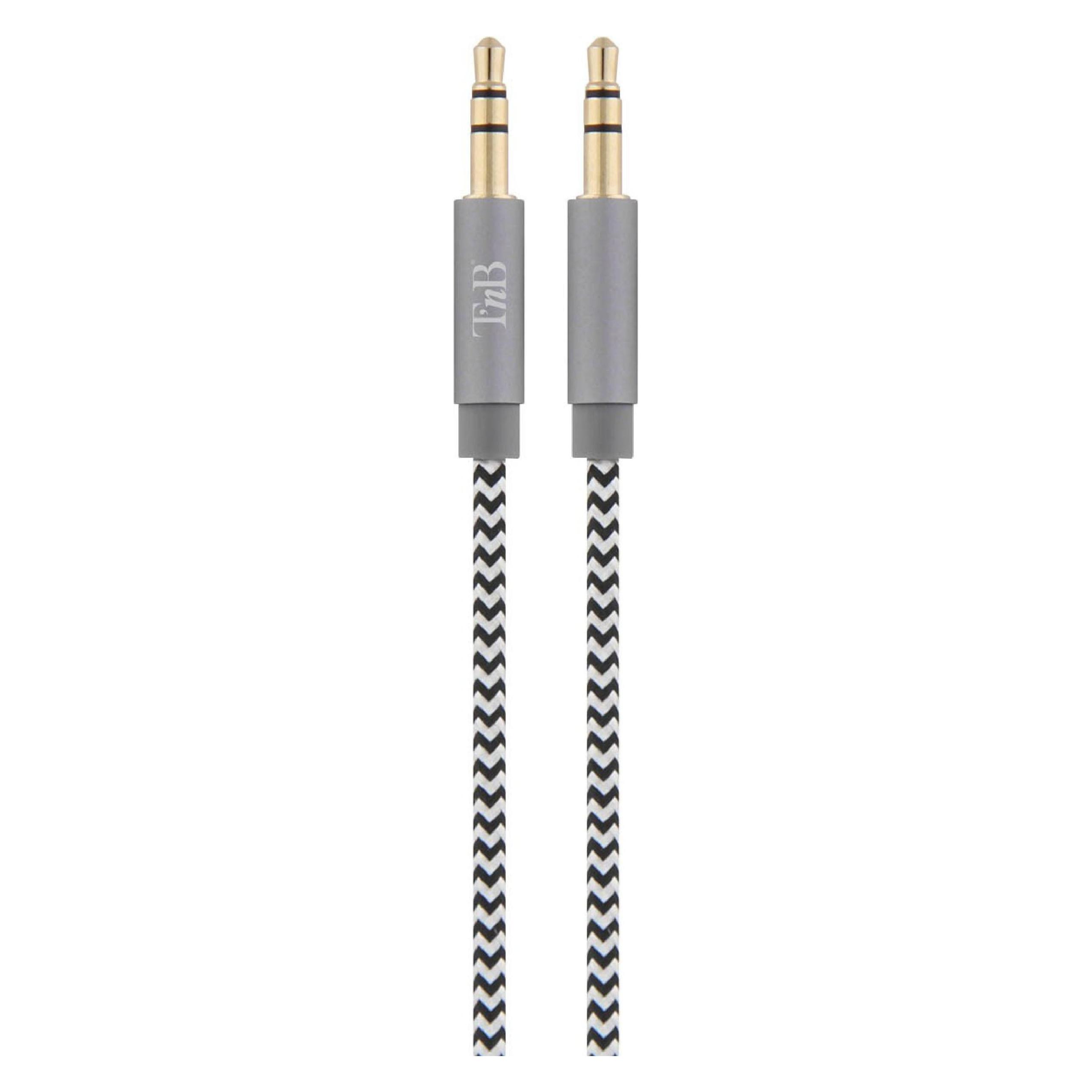 T'nB CABLE AUDIO JACK 3,5MM M/M 1M (NOIR/GRIS) (1 m, AUX Kabel) (JACKNYLON1)