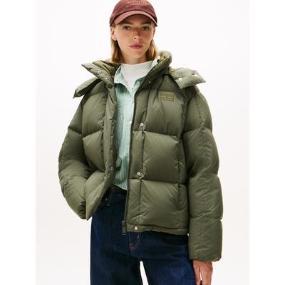 Steppjacke TOMMY JEANS "TJW ALASKA GRID DOWN JACKET EXT", Damen, Gr. L (40), grün (pewter grün), Web, Obermaterial: 100% Polyester, unifarben, regular fit, Jacken Steppjacke