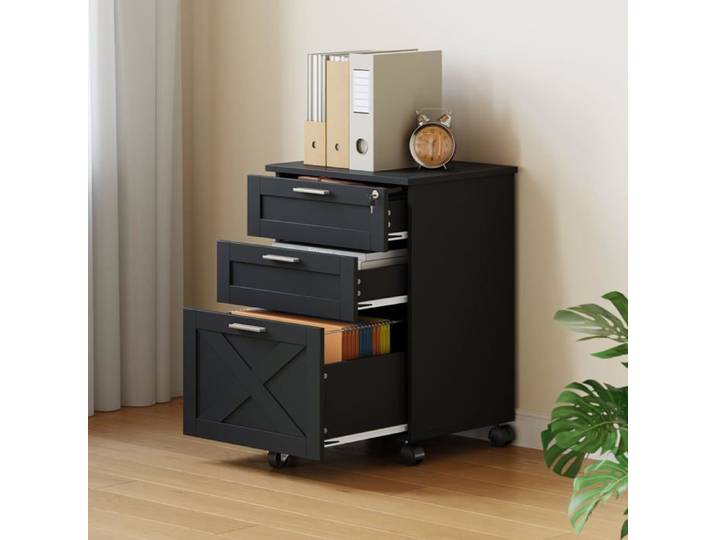 Caisson de bureau - Desserte à roulettes avec 3 tiroirs 40 x 48 5 x 68 cm - Armoire de bureau - Noir