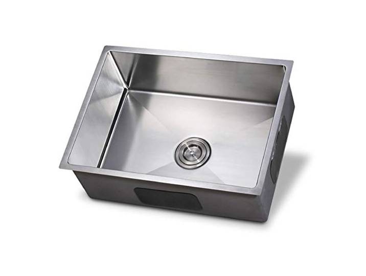 Küchenspüle mit einem quadratischen Becken und Sieb und Abtropffläche, Abwasserrohre, Top-Mount-/Einbaubecken aus 304 Edelstahl für Hof/Büro/Bar/Waschküche (Größe: 600 x 450 x 225 mm)