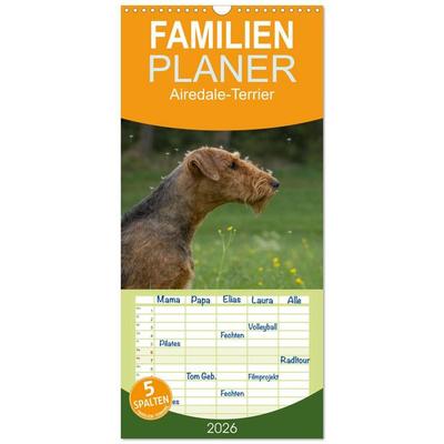 Familienplaner 2026 - Airedale-Terrier, was sonst! mit 5 Spalten (Wandkalender, 21 x 45 cm) CALVENDO