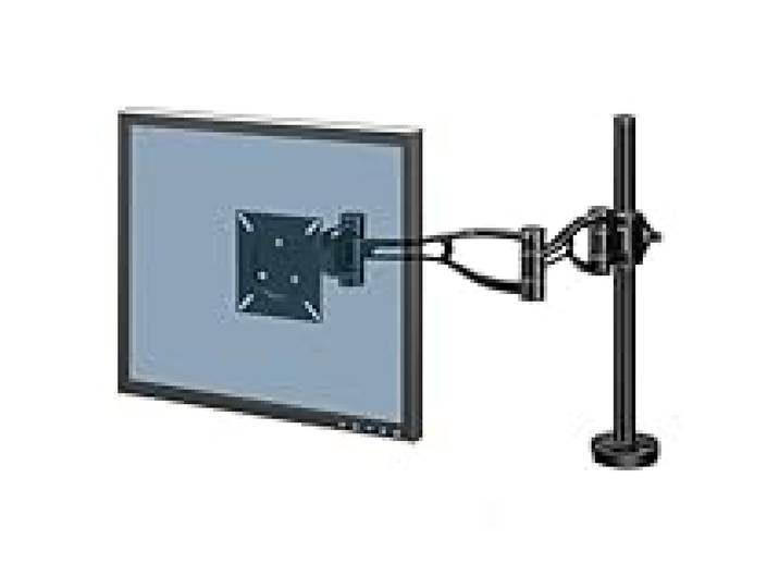 Fellowes Bras Porte Ecran Simple - Support Moniteur Vista Pour Ecrans 10kg 32 Pouces - Inclinaison 37° Panoramique 180° Rotation 360°, VESA 75 x 75/100 x 100 - Noir