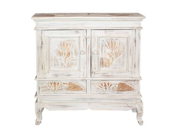 Oriental Galerie Schrank Kommode Sideboard Flurschrank Dielenschrank Telefonschrank Blumen Lotus 85cm Weiß