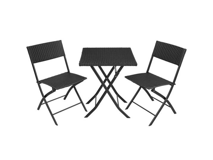 tectake Rattanset Trevi, geringes Gewicht, schwarz, Schwarz, Kunststoff, Rechteckig, Gartenmöbel, Gartengarnituren, Gartenmöbel-Sets
