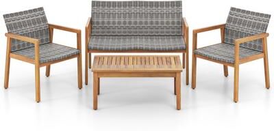 Costway 4-Piece Patio Furniture Set with Loveseat Single Chairs and Coffee Table