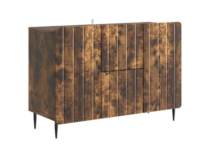TEKGHUT Sideboard Geräucherte Eiche 89 x 34,5 x 62 cm Holzwerkstoff Schwarze Stahlbeine, 90°-Pendeltüren mit Scharnier, Roll-Out-Schubladen, Pflege mit feuchtem Tuch