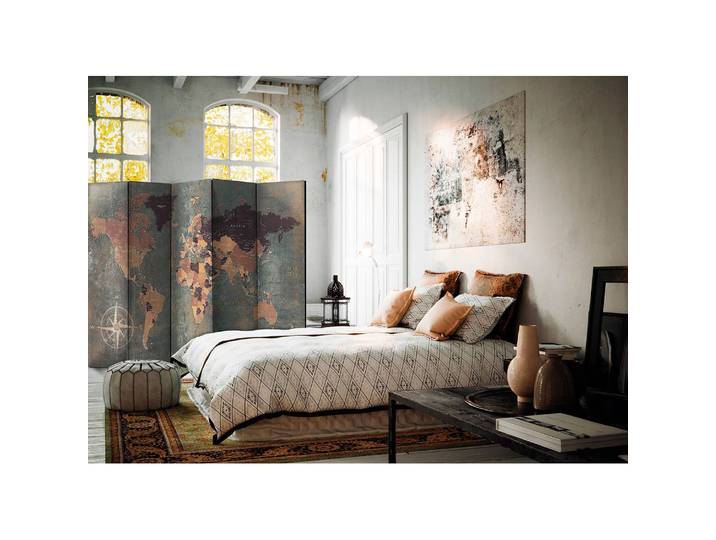 Paravent Map 5-teilig Fleece Multicolor 225 x 172cm