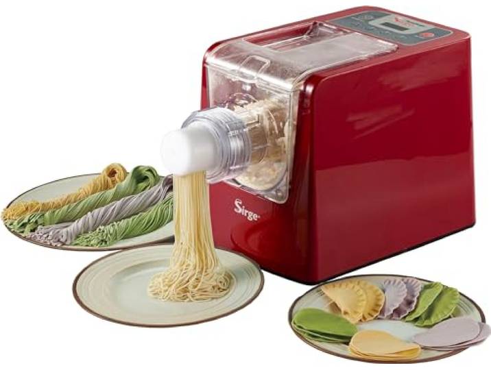 Sirge Pastamag44 Nudelmaschine 300 Watt – 44 Trafile – 900 g Pasta mit vertikaler Extrusion [nicht klebend] Gratis Kit Ravioli