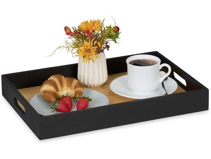 Tablett RELAXDAYS, braun (hellbraun, schwarz), Tabletts, Tablett