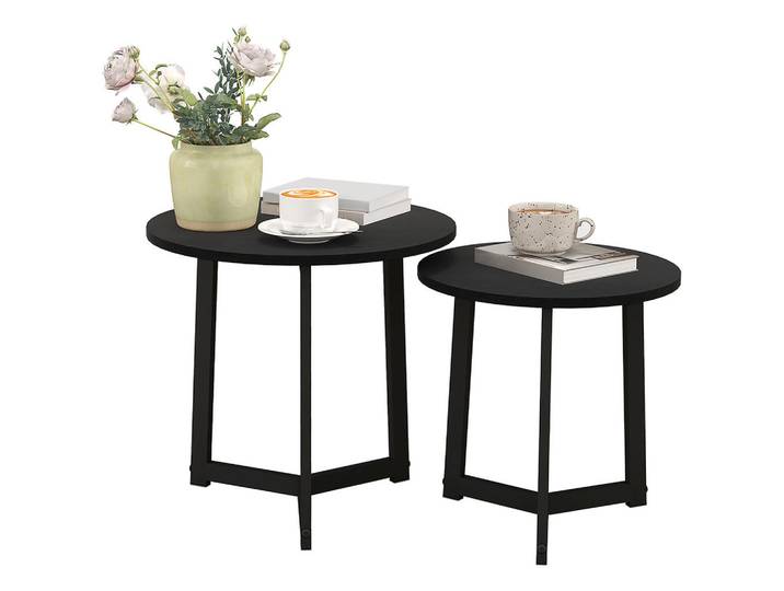 ComfortXL Couchtisch-Set De-08737 2er-Set rund, ineinander verschiebbar Schwarz, Metall, 48x45x48 cm, Wohnzimmer, Wohnzimmertische, Couchtische