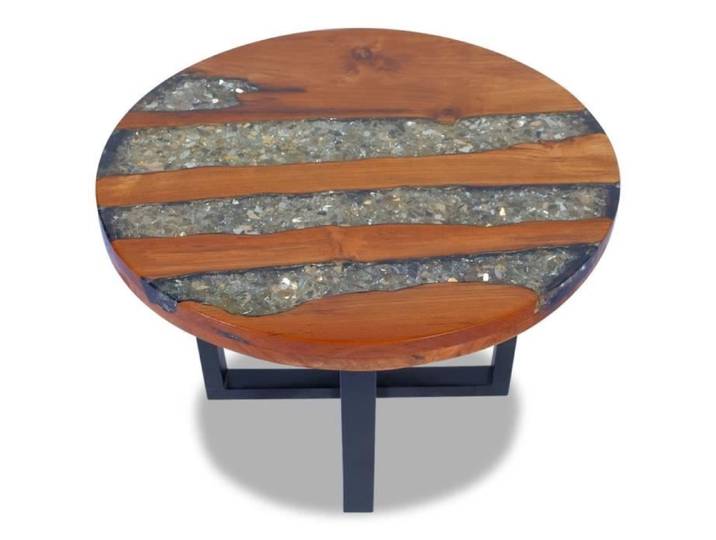 Table basse Teck Résine 60 cm - KAI - Rond - Marron - Laqué - Vintage