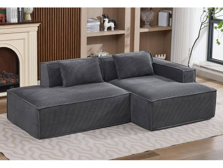 LVHOM Ecksofa Links/Rechts L-Sofa mit Schlaffunktion, 2-in-1-Modulsofa, dick gepolst, Cordstoff, ein Einsitzer-Sofa+Chaiselongue,zwei abnehm-/waschbare Zierkissen, extra breite Sitzfläche, ergonomisches Design, bis zu 300 kg, pflegeleicht, komprimiert verpackt, geeignet für Wohn-/Schlaf-/Arbeits-/Gästezimmer oder Freizeitbereich