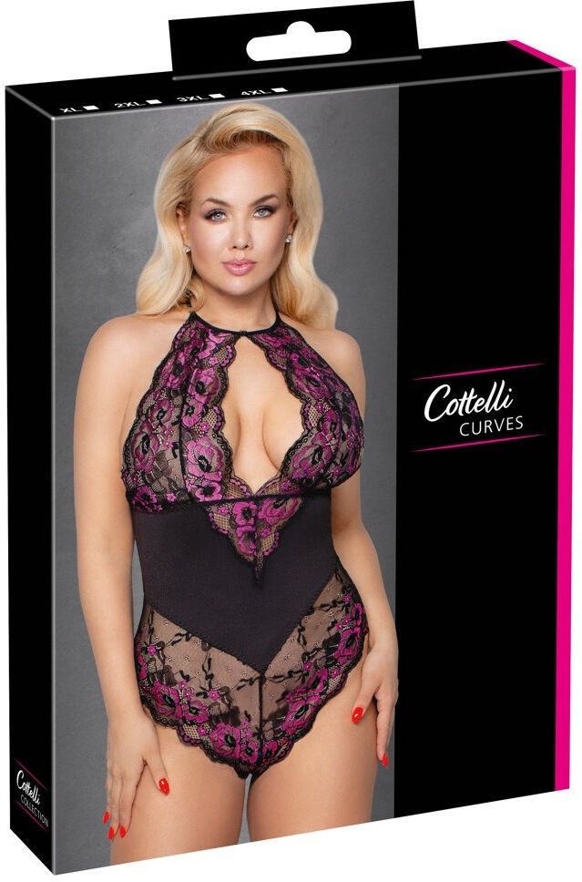 Cottelli CURVES Body transparent en dentelle florale avec ouverture érotique
