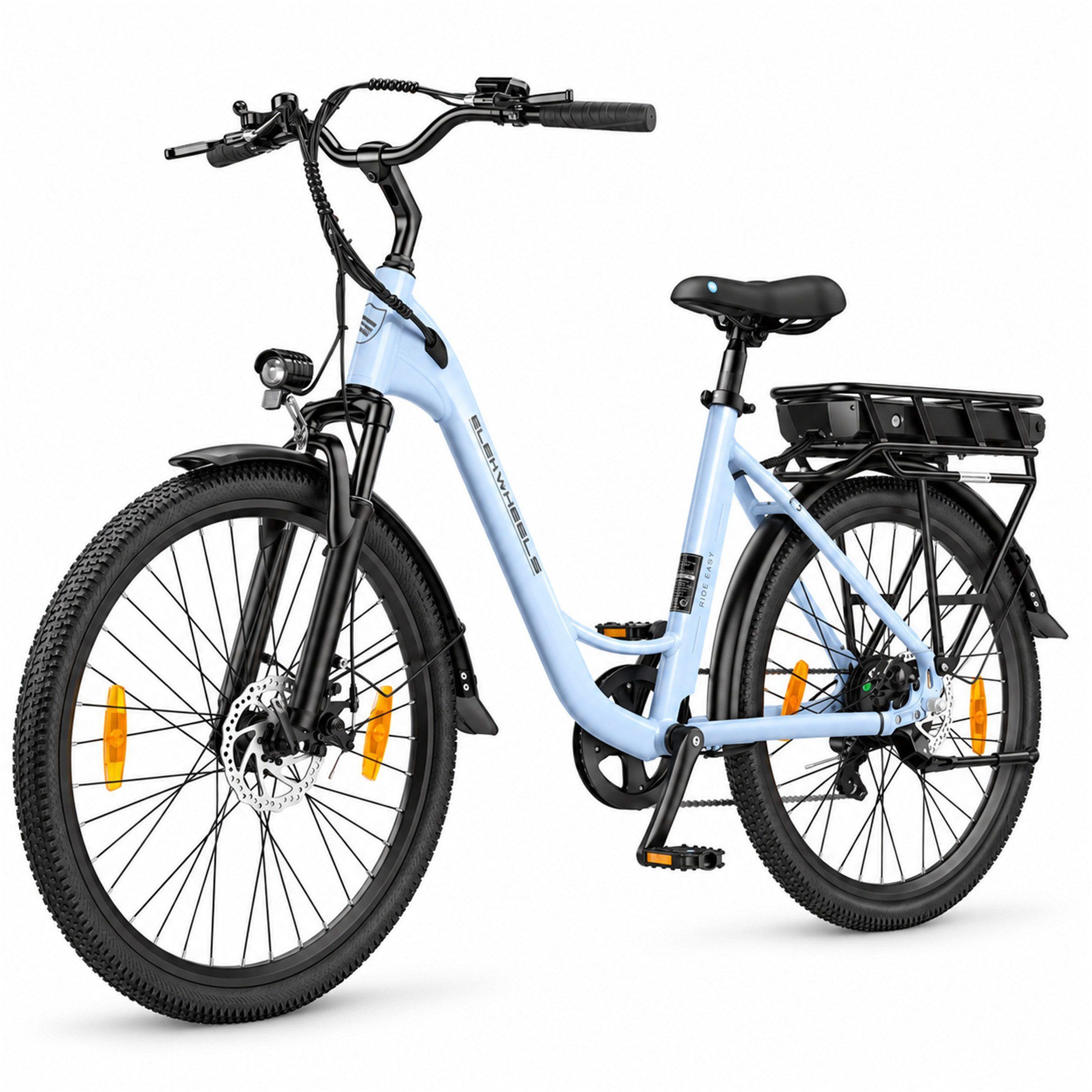 E-Bike Cityrad Cityrad Damen Herren 26 Zoll, 360 Wh, Tiefeinsteiger mit Federgabel Kettenschaltung, Heckmotor, 360 Wh, (Beleuchtungsset