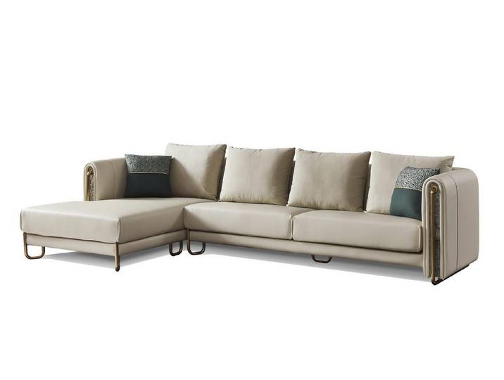 JVmoebel Ecksofa Beige Leder Wohnlandschaft mit edlen Edelstahlfüßen, Made in Europa