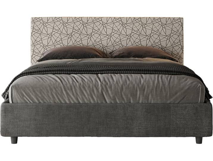 ITYHOME - Lit coffre rembourré 160x190 tissu Era 02 gris Arla