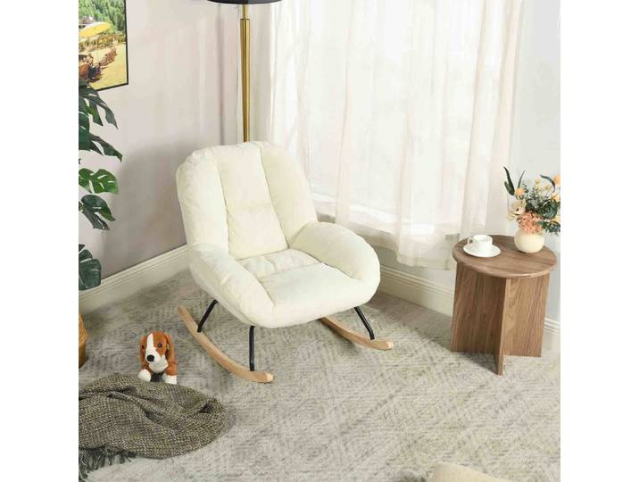 Fauteuil à bascule scandinave en chenille avec rembourrage beige