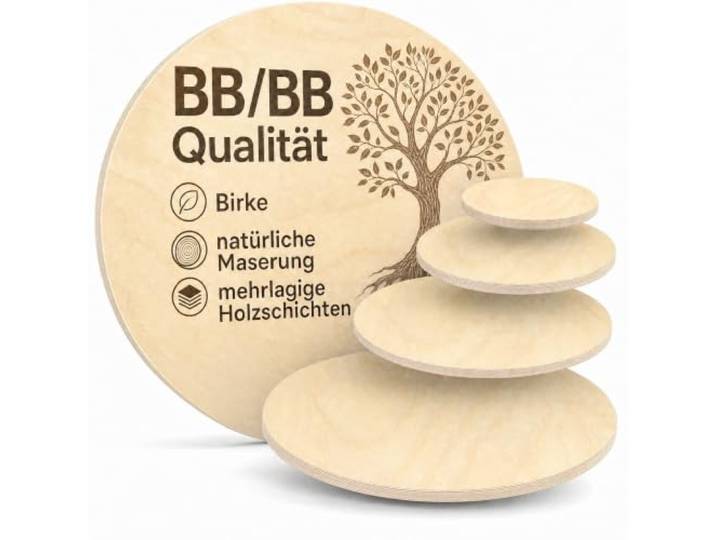 AUPROTEC Runde Tischplatte Ø 70 cm Birke Multiplex BB/BB I 21mm Mehrlagig querverleimt, astarme Oberfläche und naturbelassen zum Schleifen, Ölen und Beizen. Ideal für Tischbau und DIY