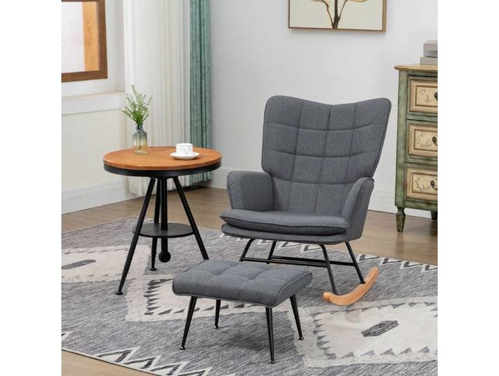 Fauteuil à bascule fauteuil à bascule avec repose-pieds fauteuil fauteuil d'allaitement aspect lin fauteuil à bascule