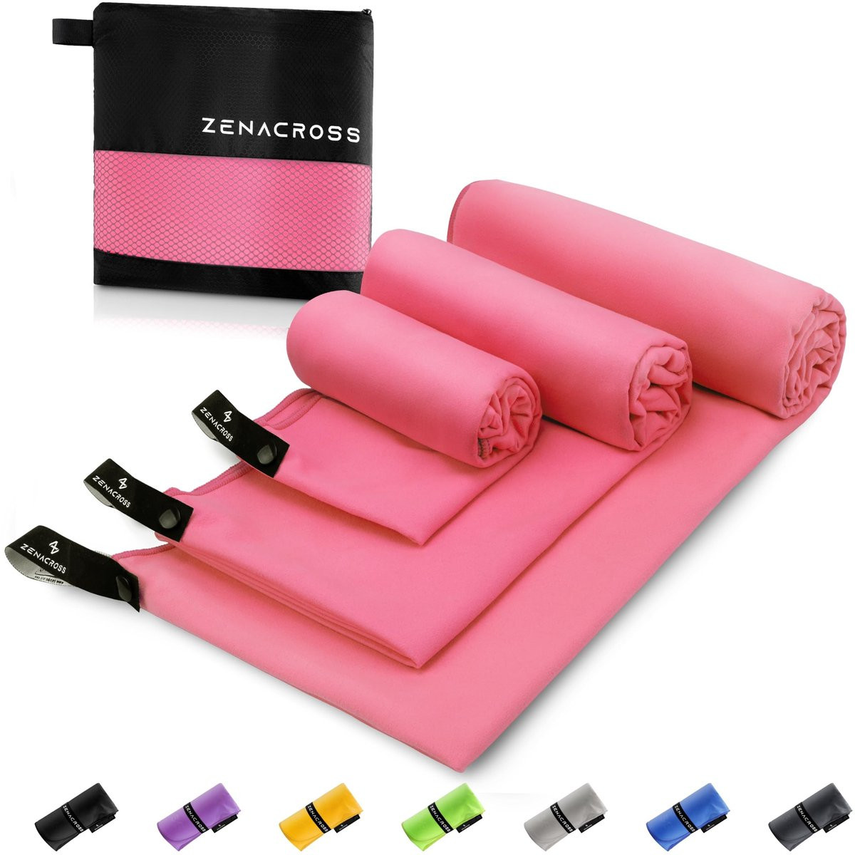 Set van 3 Microfiber Handdoeken met Draagtas - Roze