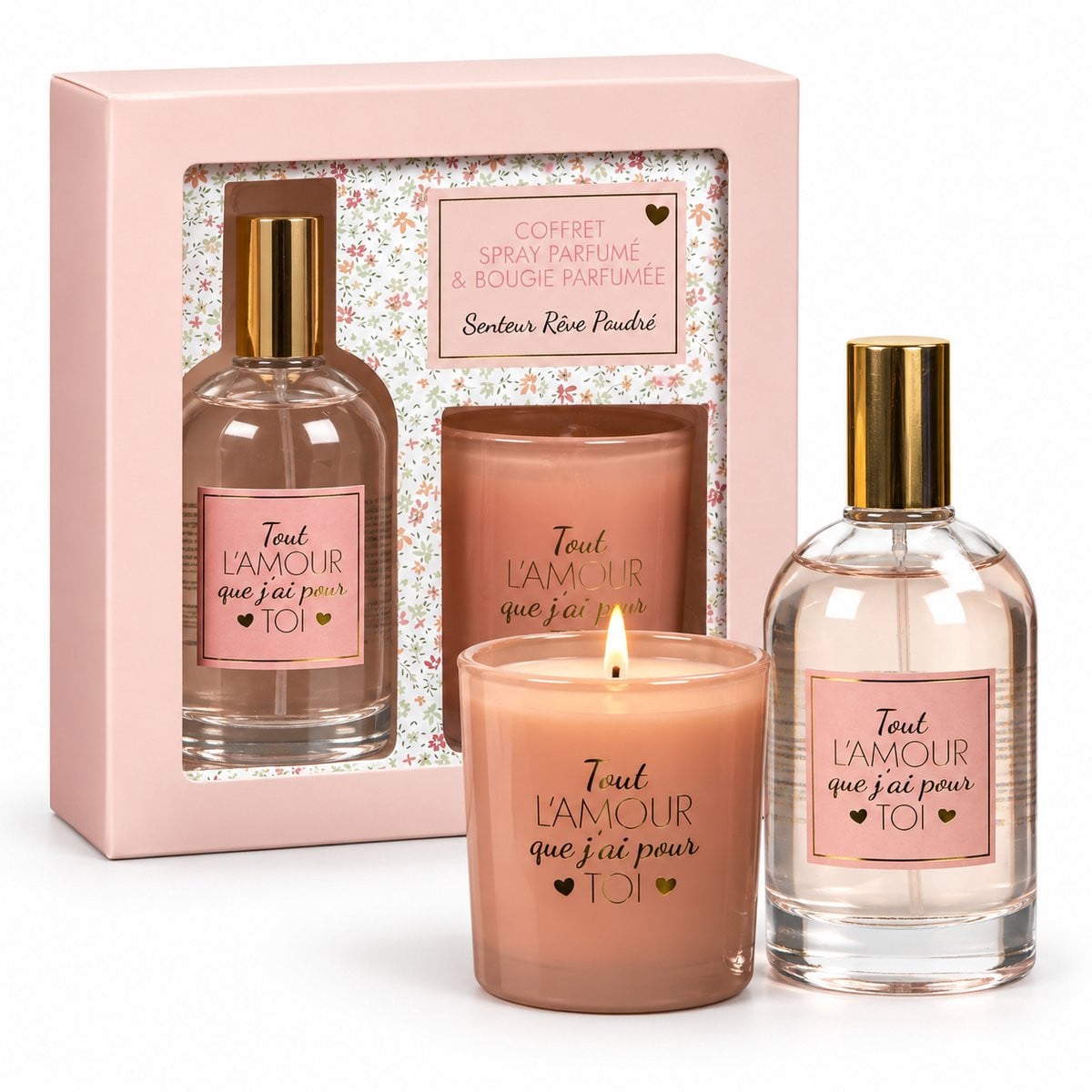 WDMT Cadeauset Geurkaars en Geurspray Rêve Poudré - Roze