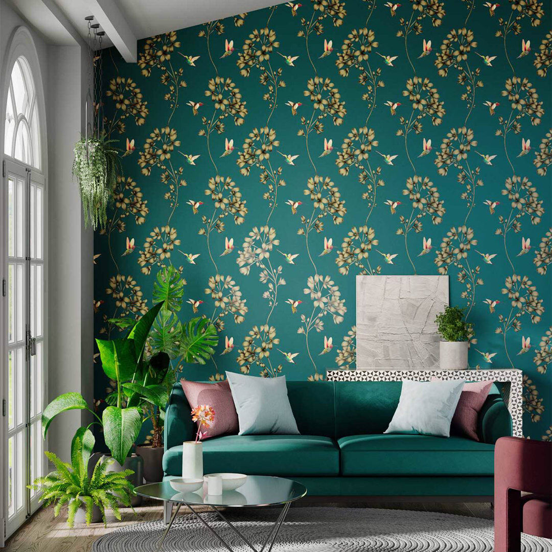 Harlequin Amazilia 10.05m x 68.6cm Wallpaper Roll Teal/Gold 1,005cm L