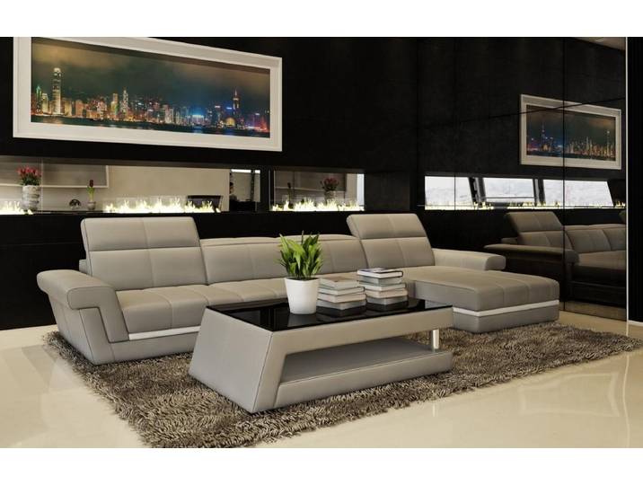 JVmoebel Ecksofa Moderne graue Ledercouch mit Polyätherschaum-Polsterung, Made in Europa