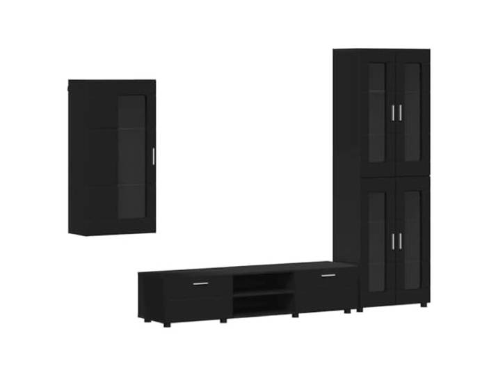 RJPLMFV TV-Bank, 3-teilig, Schwarz, Holz, mit Stauraum Mattes Finish, minimalistisches Design, geräumige Fächer, einfache Pflege, Verwendung im Innenbereich, moderner Stil