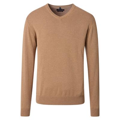 Strickpullover CASAMODA "CASAMODA Pullover uni", Herren, Gr. L, braun (champagner braun), 100% Baumwolle, Pullover Strickpullover