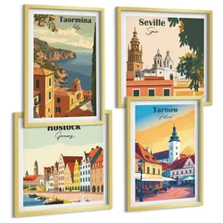 BILDER SET 4er Set - 50x50 cm & 40x60 cm Goldrahmen - Architektur der Küstenstädte