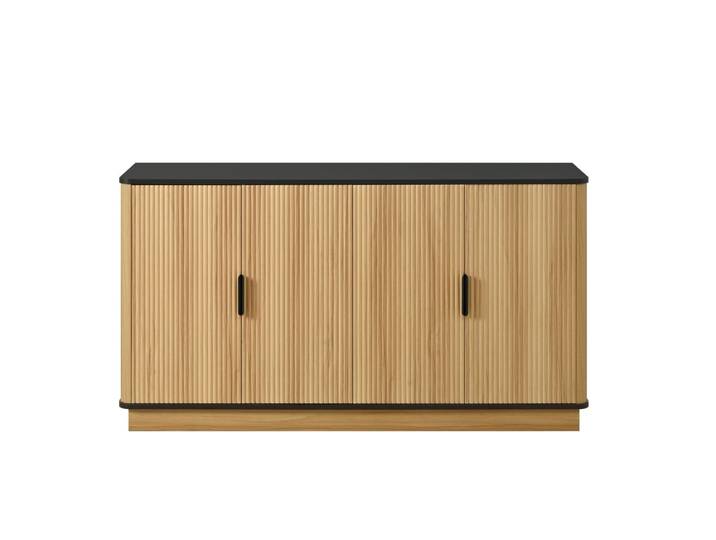 Buffet effet bois 4 portes au design contemporain et cannage bois