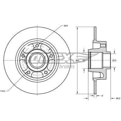 TOMEX BRAKES Bremsscheibe TX 73-551 Hinterachse voll 260mm 8mm für RENAULT