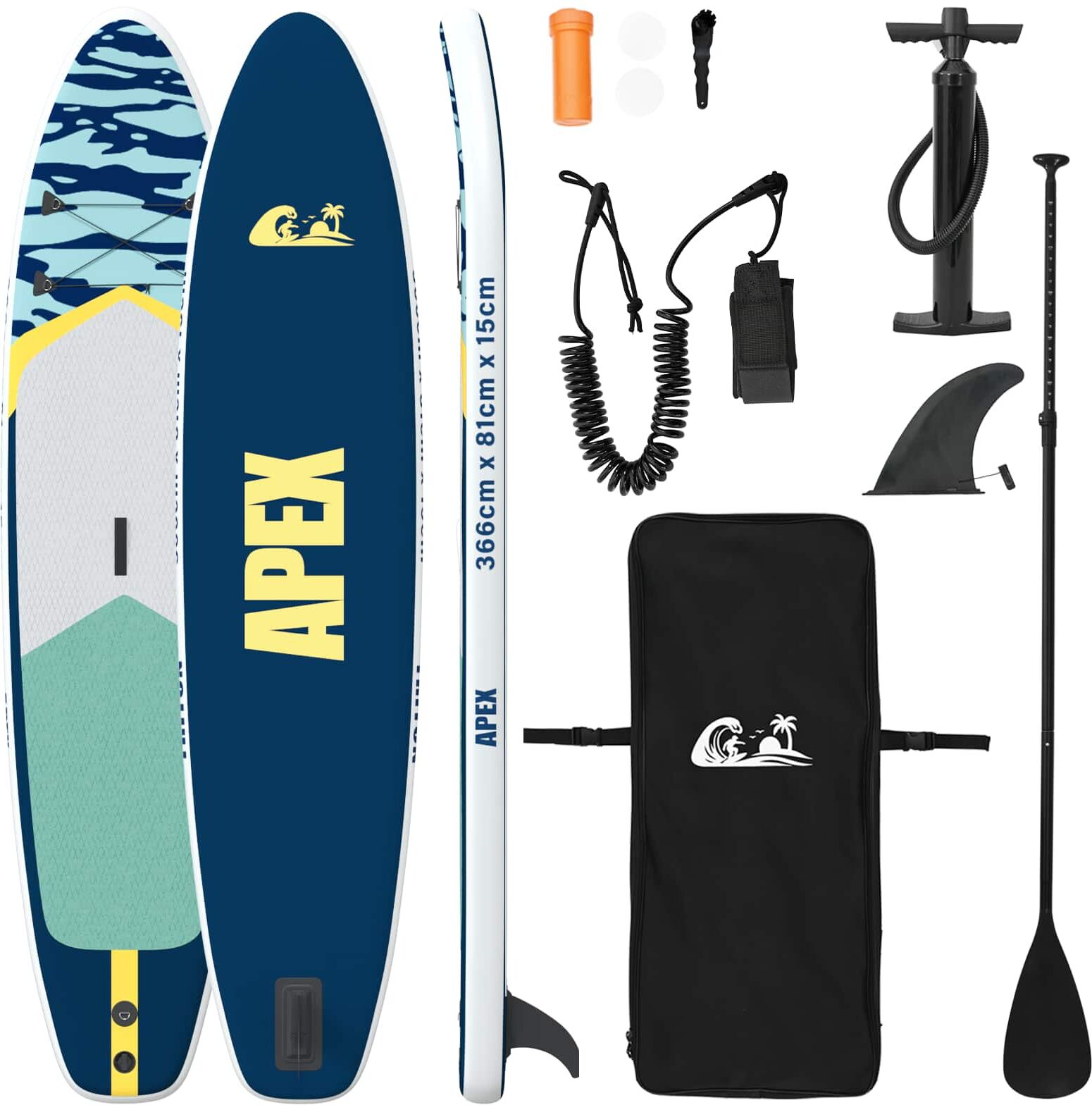 vidaXL Planche de Paddle Gonflable APEX 366 x 81 x 15 cm Bleu