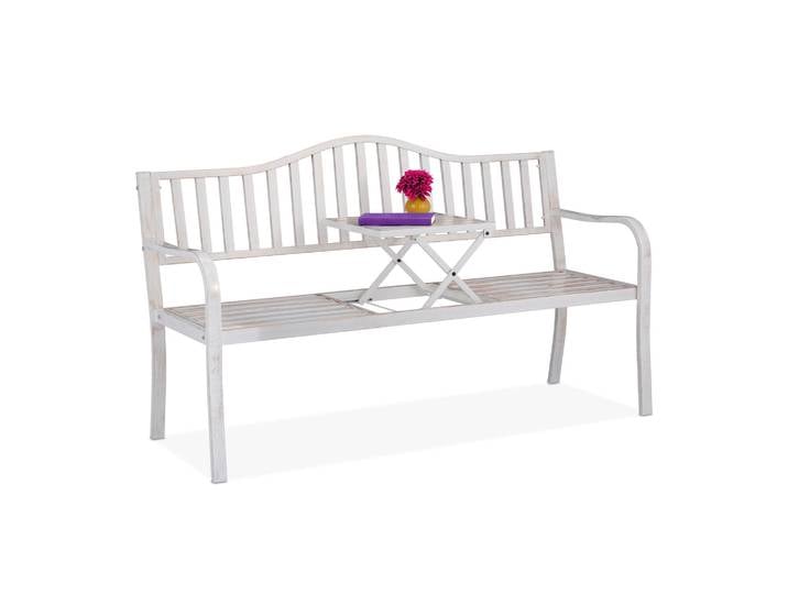 Gartenbank mit Klapptisch Weiss-Gold