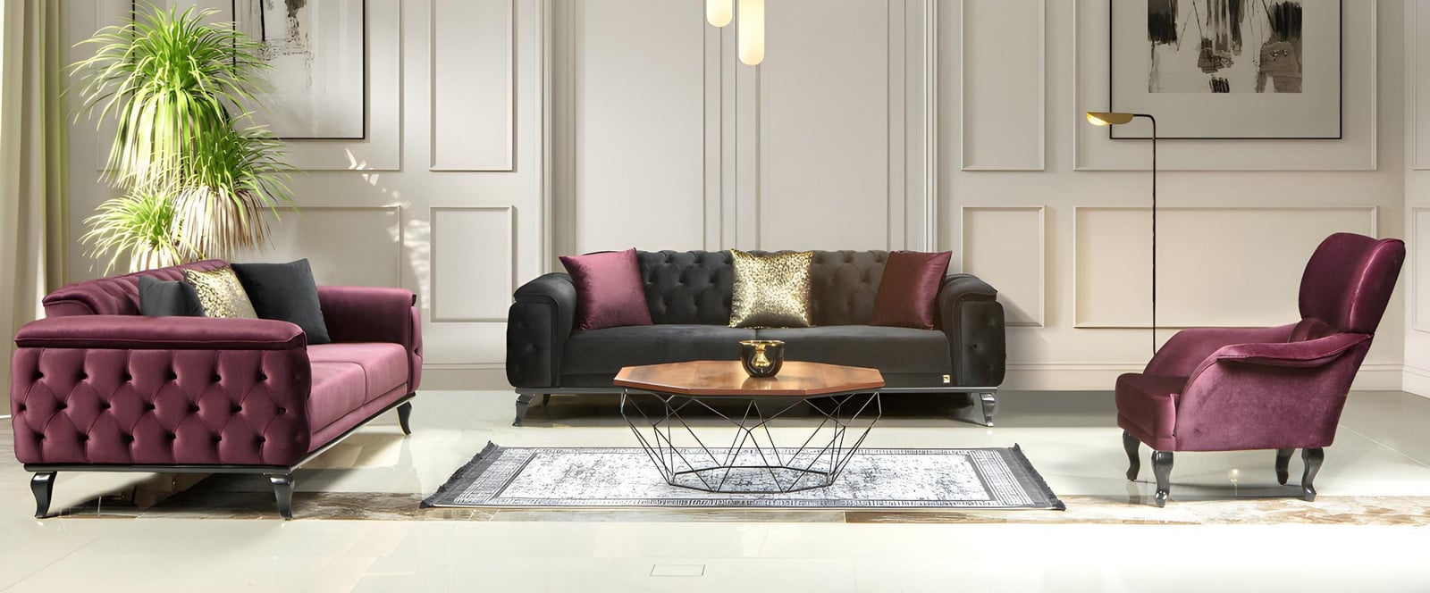 Italiaanse stijl moderne loungebank set voor de woonkamer 3+3+1