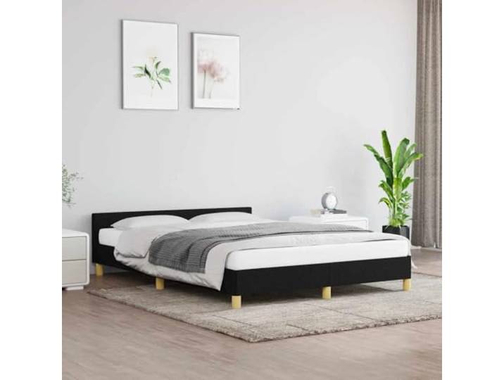 Strapazierfähiger Stoff Bettgestell mit Kopfteil 140x200 cm Schwarz Bettgestell ohne Matratze Schwarz 140x200 cm Stoff mit Kopfteil stabil Holzlatten Polsterbett für Schlafzimmer Gästezimmer