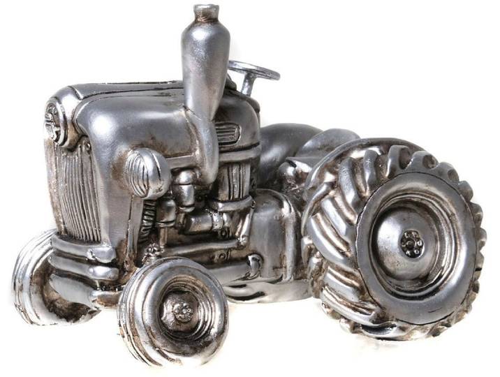 Spardose AMBIENTE HAUS Trecker, silberfarben , silber (altsilberfarben), B:16cm H:12cm T:12cm, Kautschuk, Spardosen, Spardose, Sparschwein, Retro-Design, ideales Geschenk