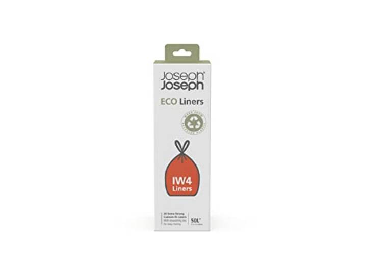 Joseph Joseph IW4 - Sacs poubelles en plastique recyclé\, sacs pour déchets de cuisine avec Fermeture à Poignées coulissantes\, très résistants - 20 sacs\, 50 litres\, gris