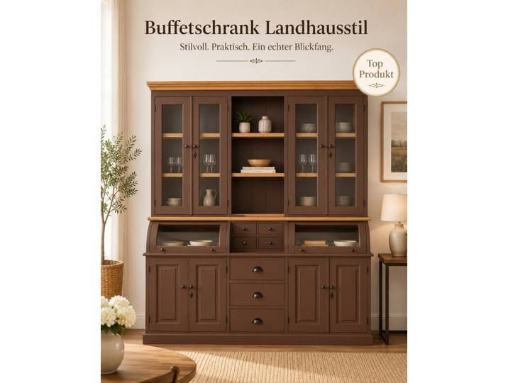 Wohnpalast Buffet Buffet Schrank Berlin 200 cm Kastanienbraun mit Eiche- Landhaus Möbel