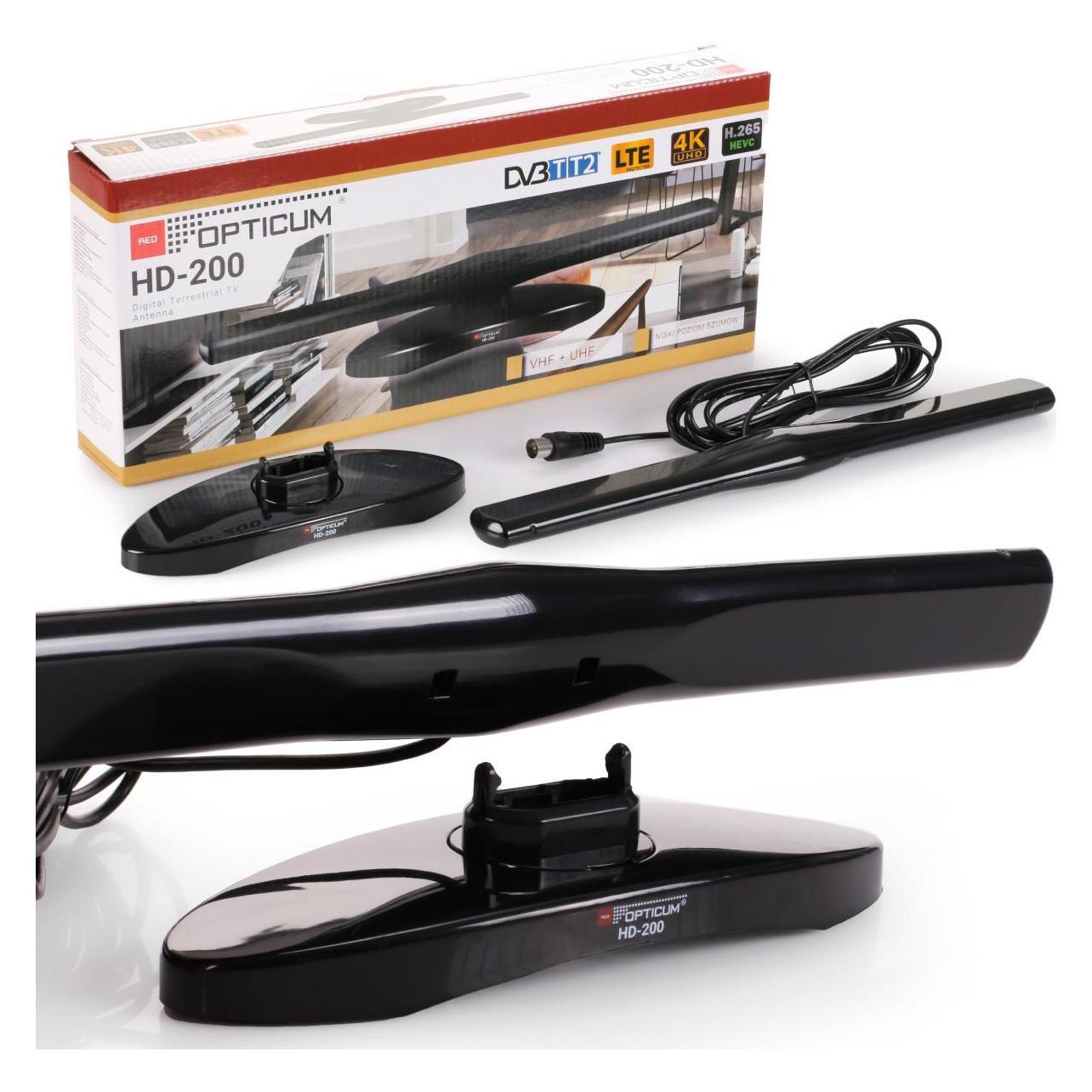 Opticum Antena RTV Antena pokojowa DVB-T2 4K (HD-200) (Zimmerantenne, 20 dB, DVB-T / -T2) (ANT0136)