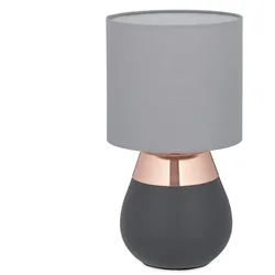 Relaxdays Nachttischlampe Touch dimmbar, moderne Touch Lampe, 3 Stufen, E14, Tischlampe, HxD: 32,5 x 18 cm, grau-kupfer